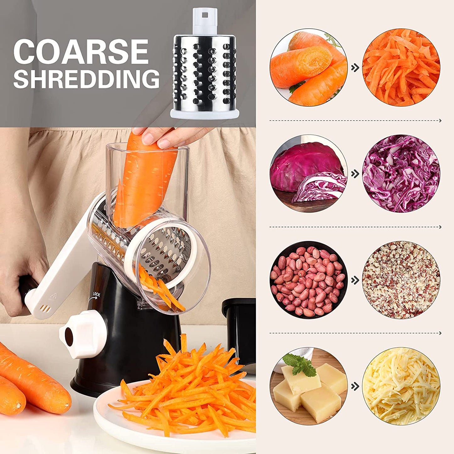 Rotary Cheese Grater Hand Crank Cheese Shredder for Fresh Cheese Vegetable Nuts Non Slip