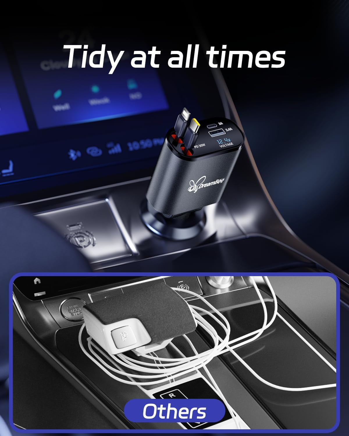 Retractable Car Charger 66W 4 in 1 Super Fast Charge Car Phone Charger