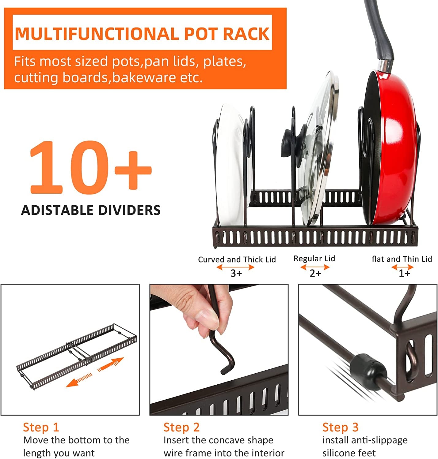 Pot Rack Expandable Pan Organizer for Cabinet Pot 