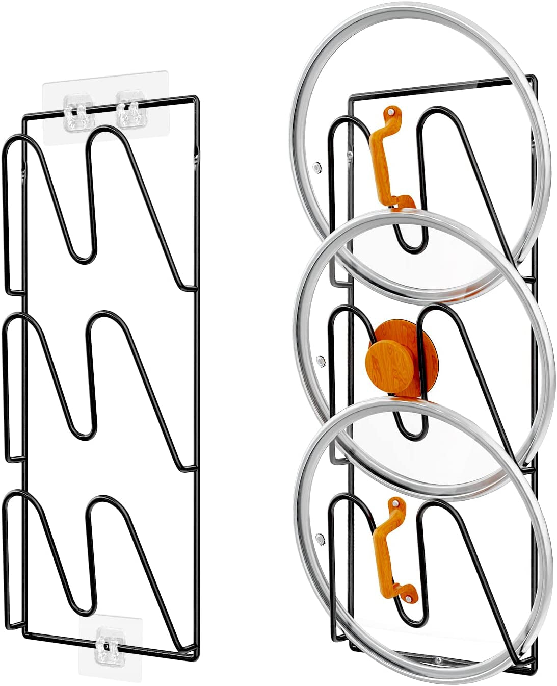 2 Pack Pot Lid Organizer Rack 6-Tier Pot Lids Holder for Cabinet Door Wall 