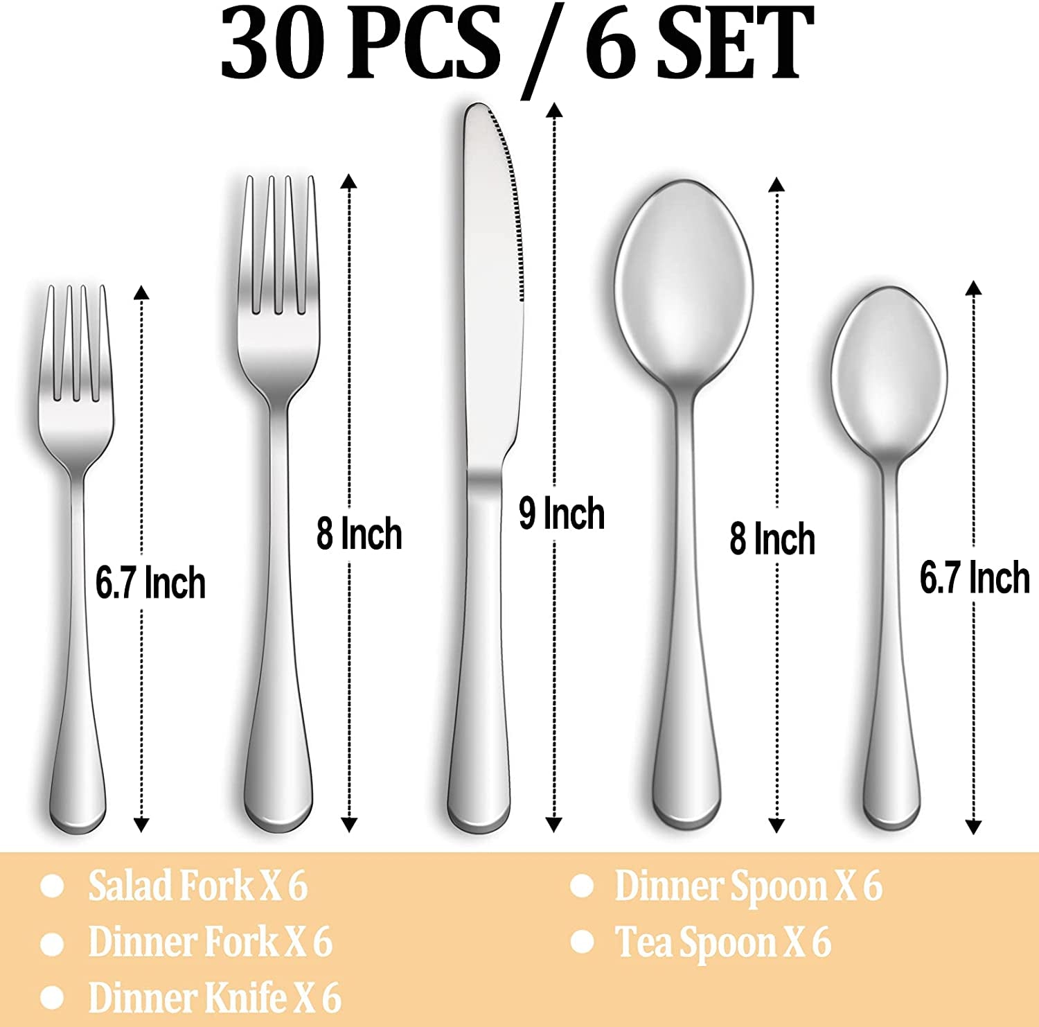 30 Pcs Silverware Set Service for 6 Premium Stainless Steel Flatware Set