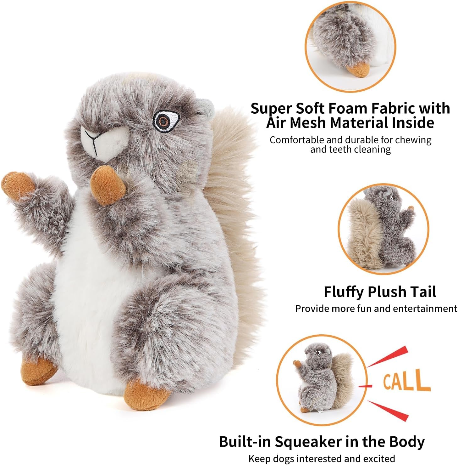  Plush Squirrel Dog Toy Stuffed Animals Chew Toy Soft 