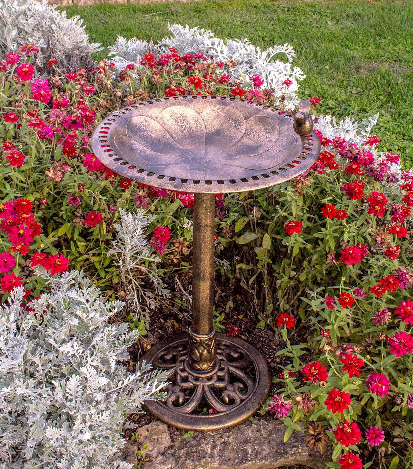 912449 WB Outdoor Garden Bird Bath Bronze Weather Resistant Polyresin 30 Inch