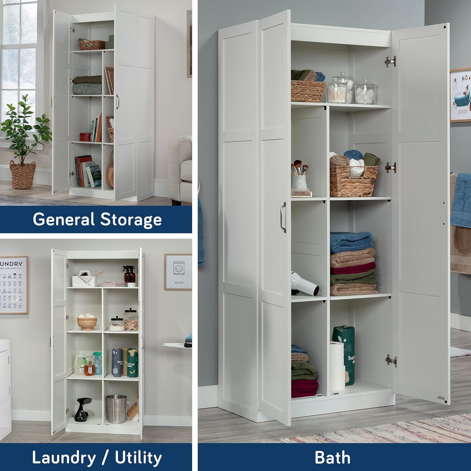 Select Storage Pantry Cabinets L: 29.69" X W: 16.34" X H: 70.10", White Finish