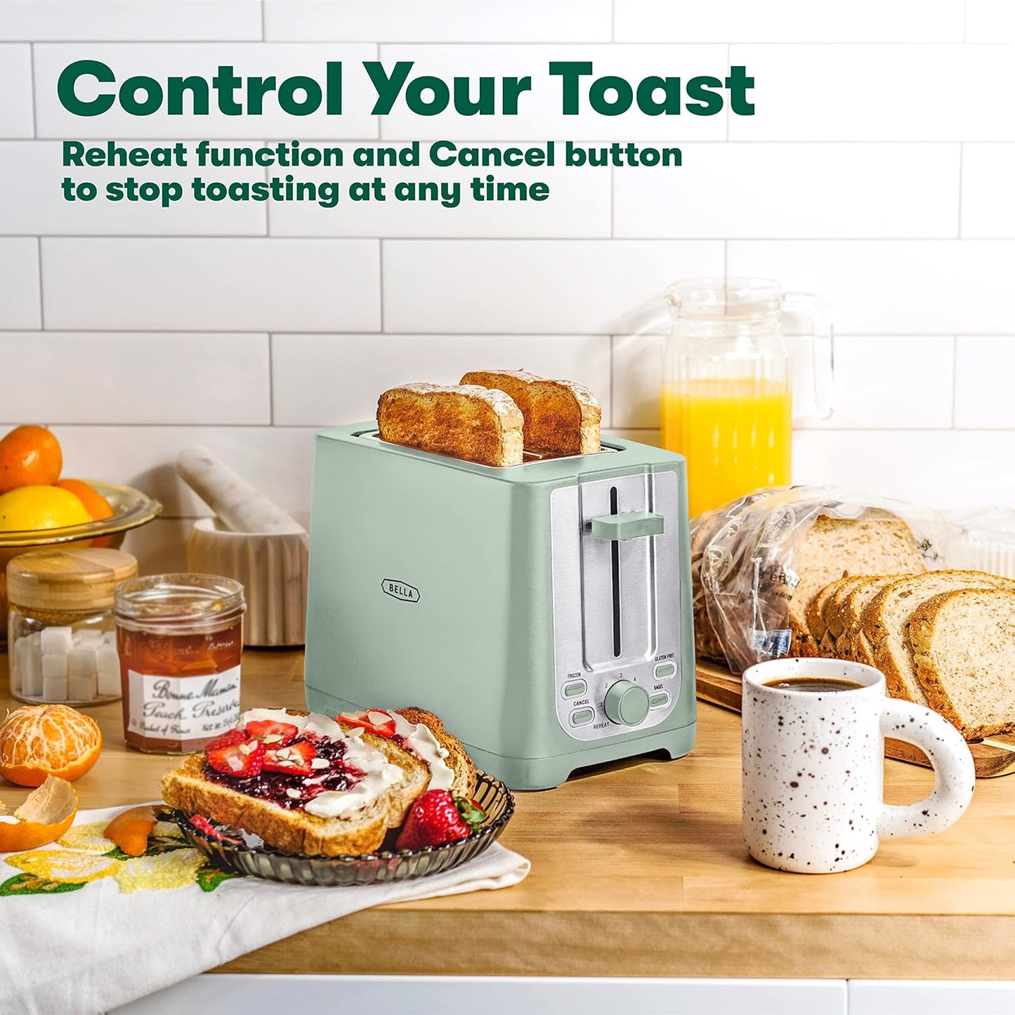 2 Slice Toaster with Auto Shut off  Extra Wide Slots & Removable Crumb Tray