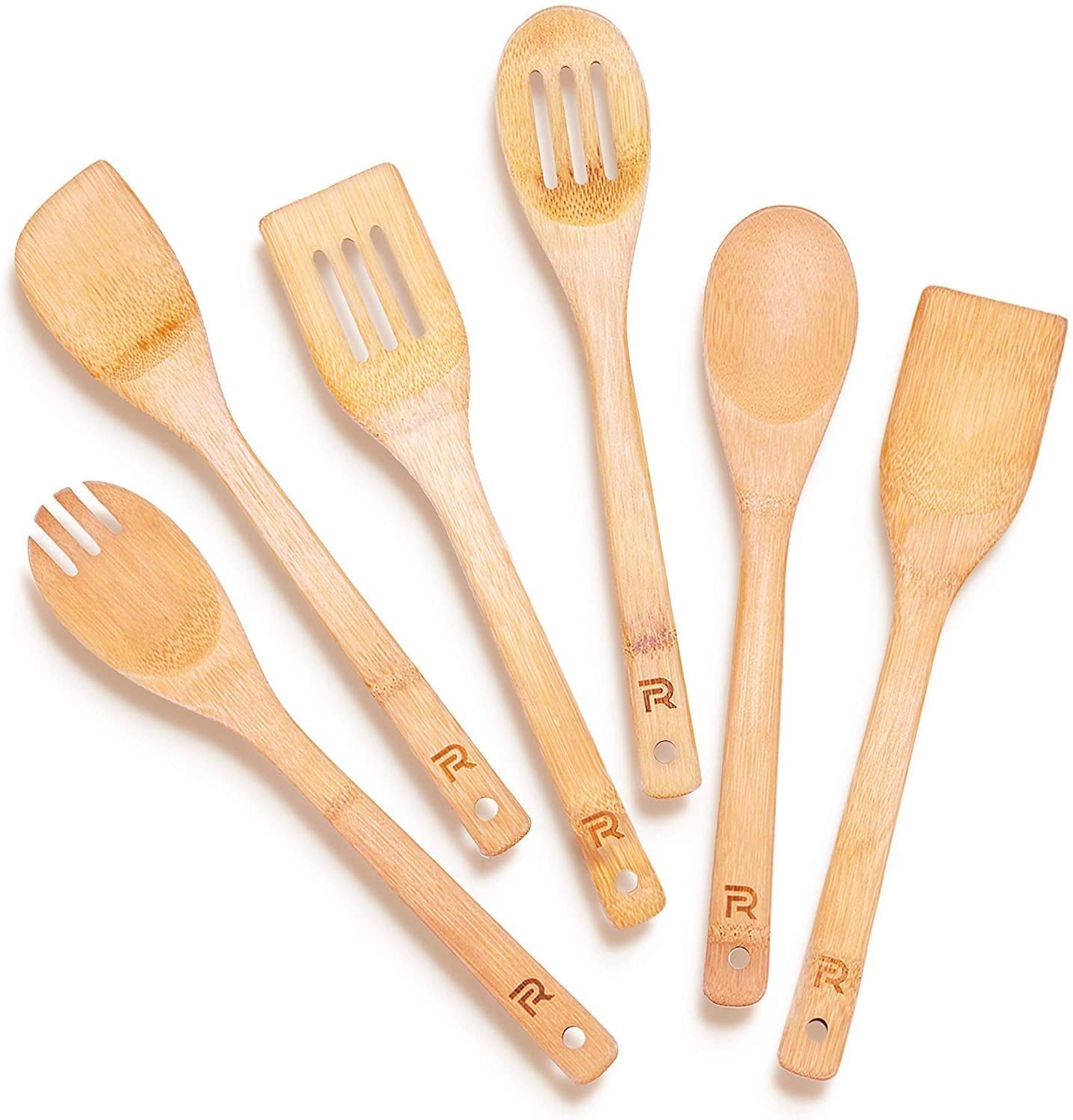 Bamboo Wooden Spoons for Cooking 6Piece Apartment Essentials Wood Spatula Spoon 