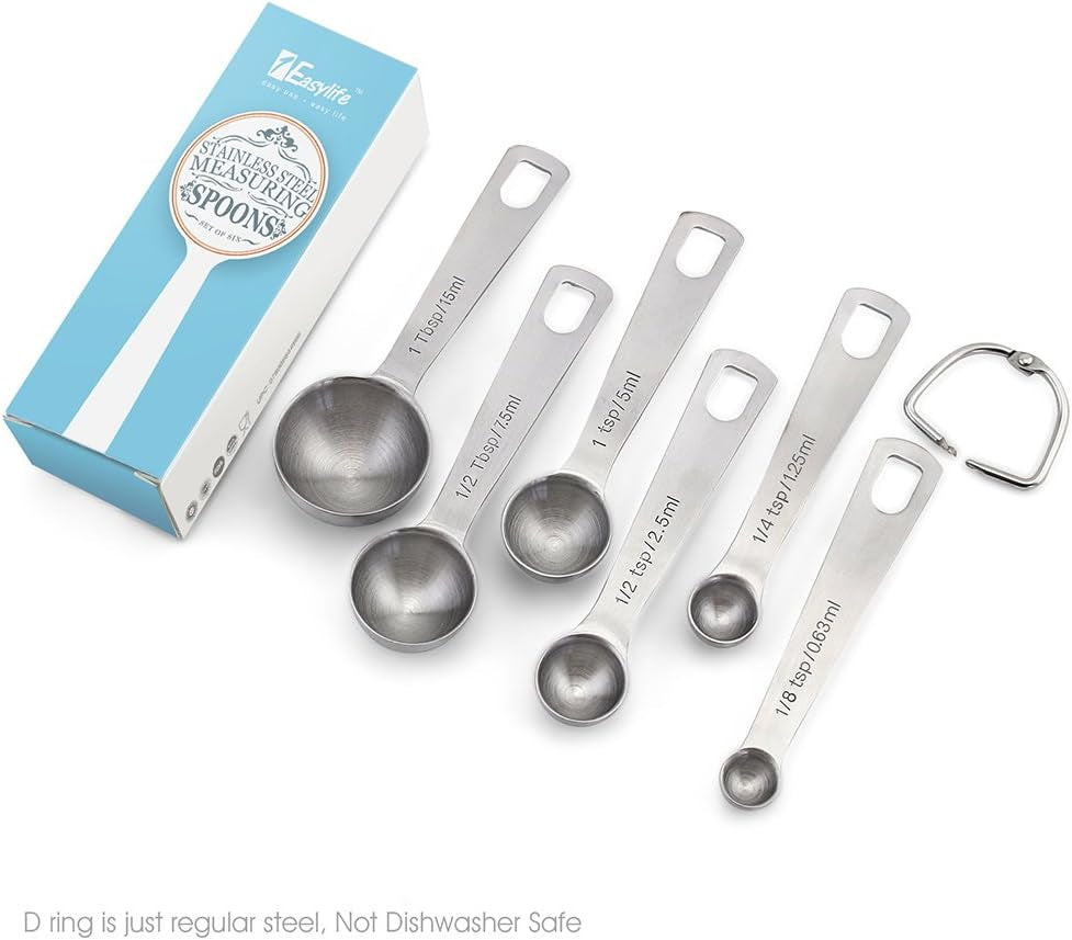 18/8 Stainless Steel Measuring Spoons Set of 6 for Measuring Dry and Liquid Ingredients