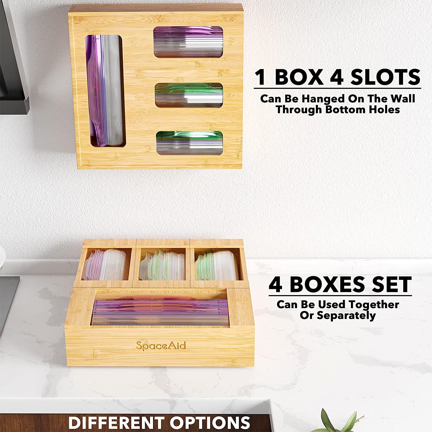 Bag Storage Organizer for Kitchen Drawer Bamboo Organizer Compatible