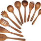 Wooden Spoons for Cooking10 Pcs Natural Teak Wooden Kitchen Utensils Set Wooden