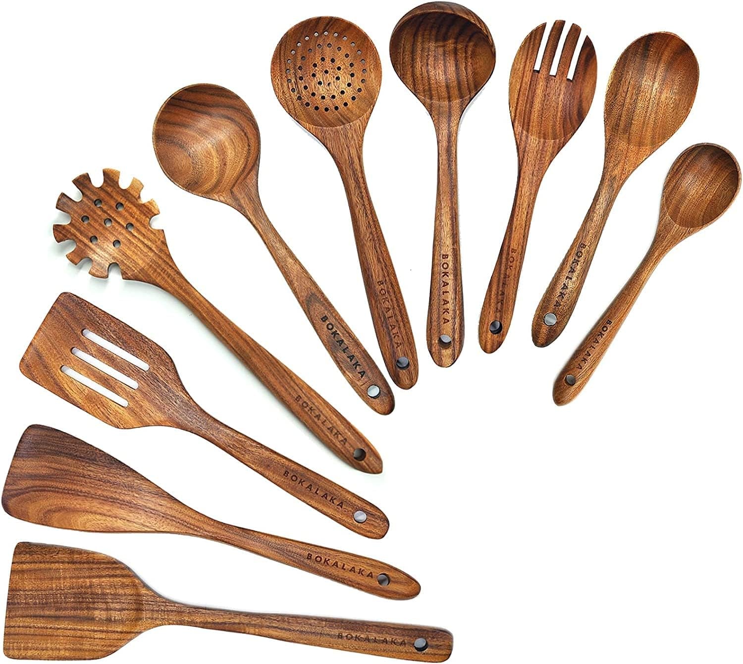 Wooden Spoons for Cooking10 Pcs Natural Teak Wooden Kitchen Utensils Set Wooden