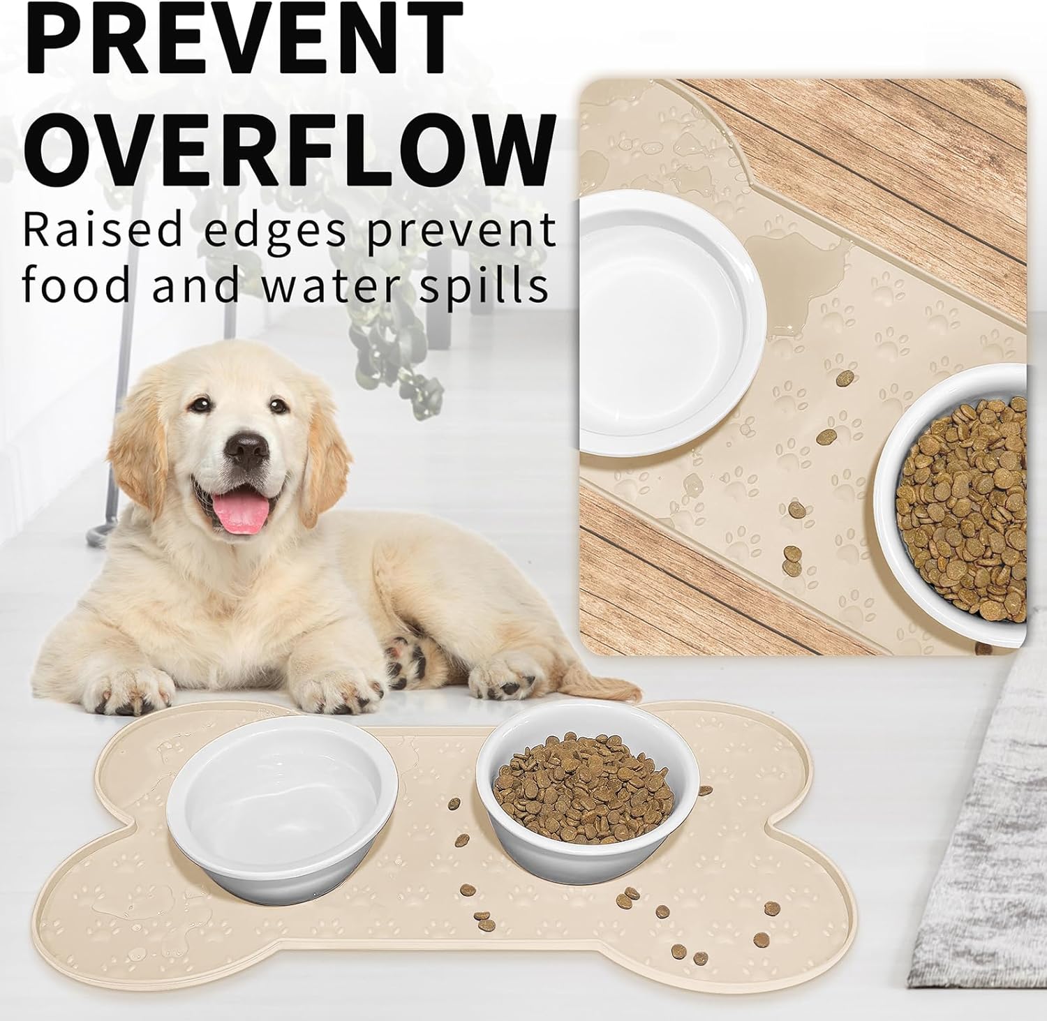 Dog Food Mat Anti Slip Silicone Dog Bowl Mat Thicker Pet Placemat Waterproof 