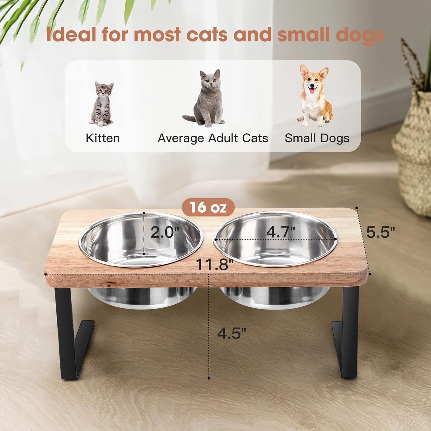 Elevated Cat Bowls 15 Tilted Raised Cat Food Bowls Wood Pet Bowls