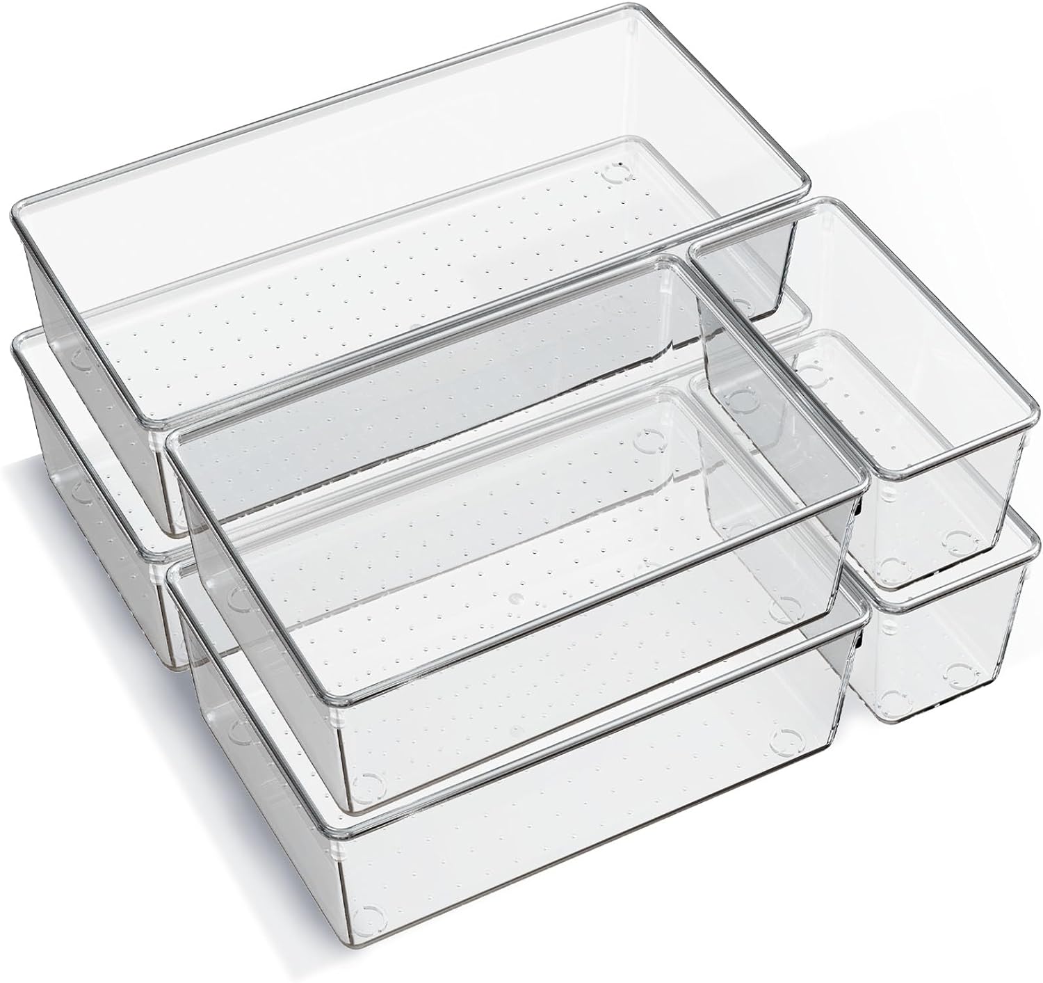 6 Pack Large Clear Plastic Drawer Organizer Trays Acrylic Kitchen Drawer