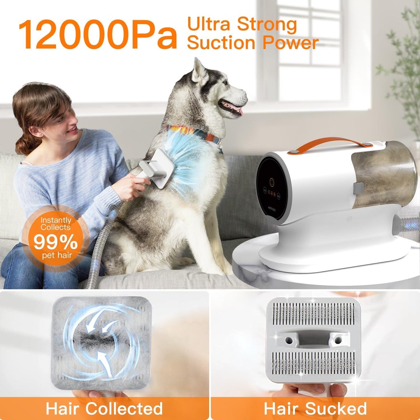 Dog Grooming Vacuum Dog Grooming Kit 12000Pa Strong Pet Grooming Vacuum