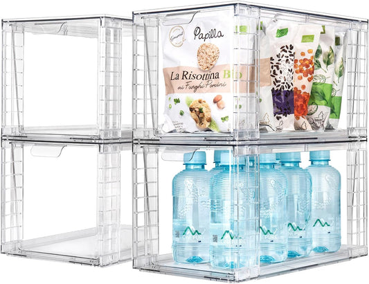 4Pack Large Stackable Kitchen Storage Drawers  Clear Foods Organizer Bins