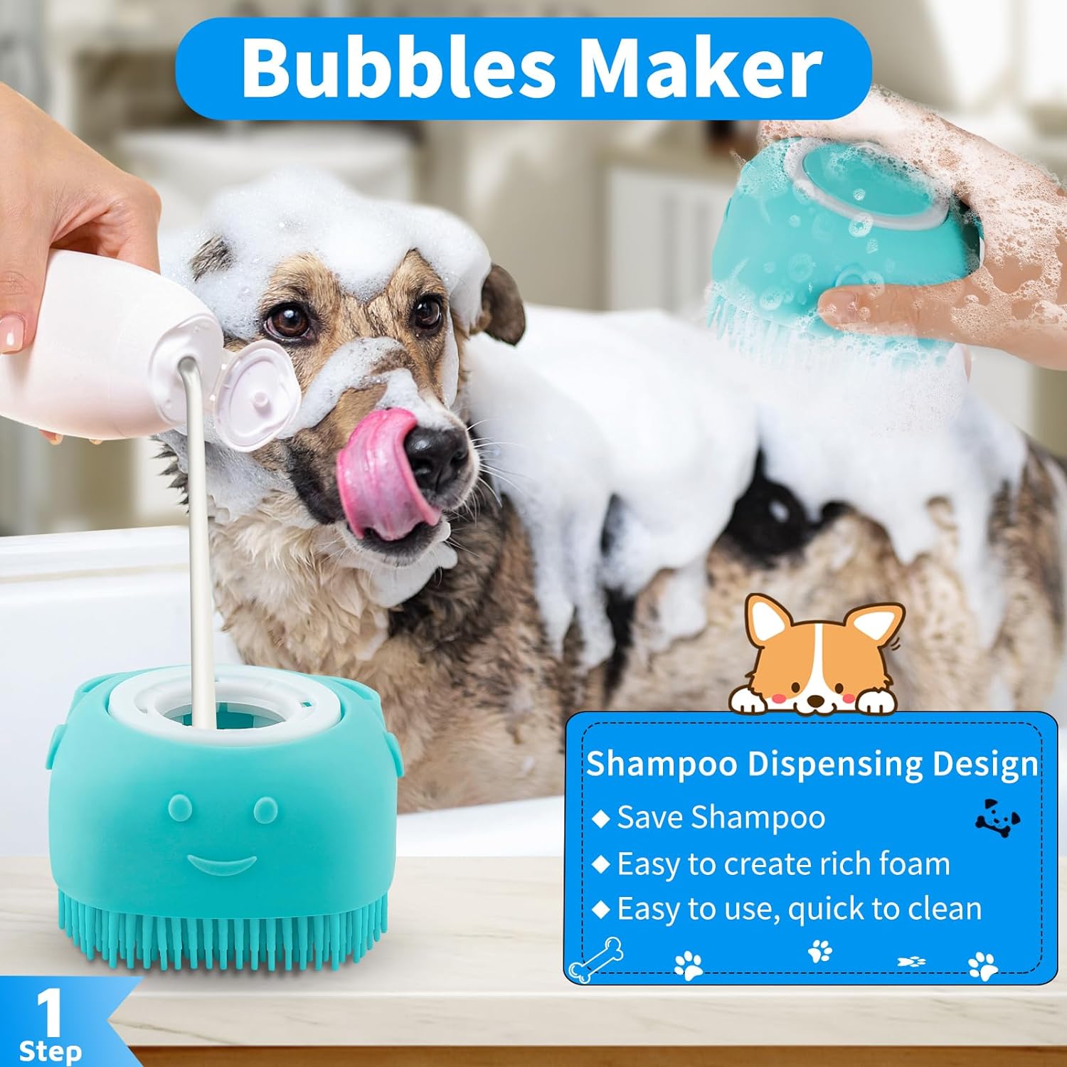 3PCS Dog Bath Brush  Dog Shampoo Brush  Dog Scrubber for Bath 