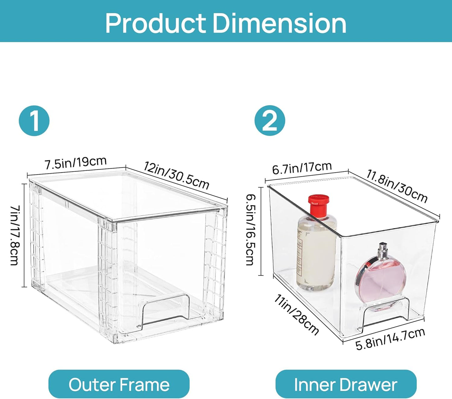 4 Pack Large Stackable Storage Drawers Clear Acrylic Drawer Organizers