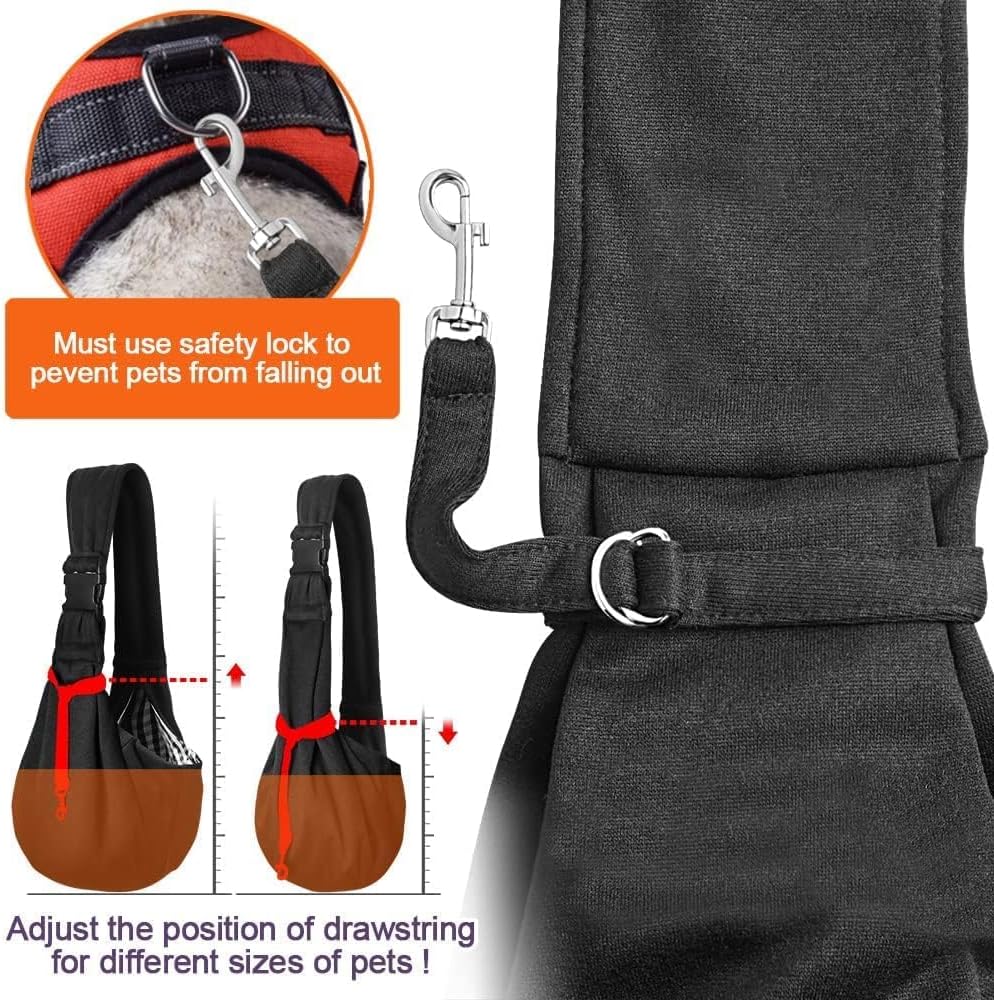 Small Dog Sling Carrier  Adjustable Strap  Zip Pocket  Suitable for Puppies Black