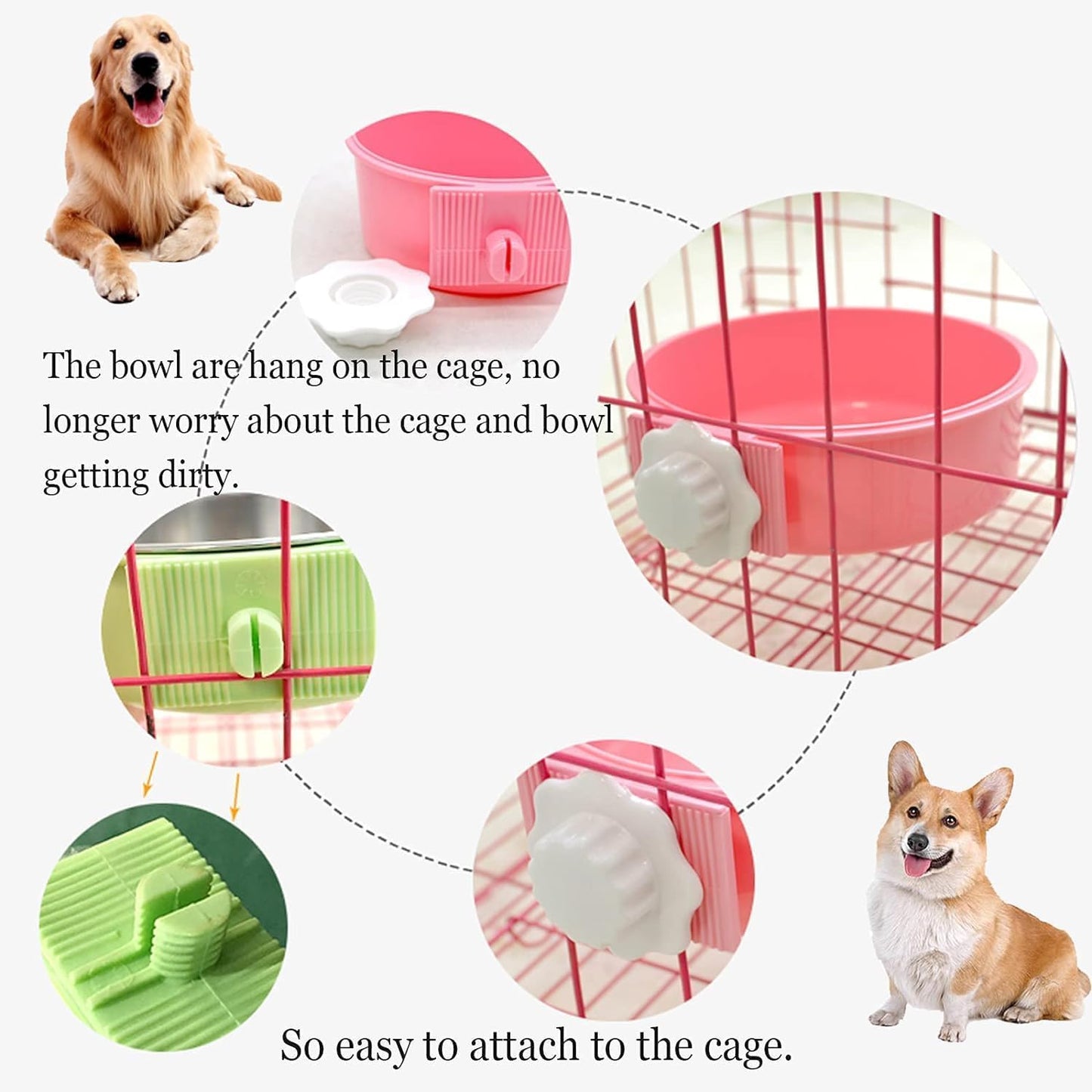 Crate Dog Bowl  Removable Stainless Steel Hanging Pet Kennel Cage Bowl Food 