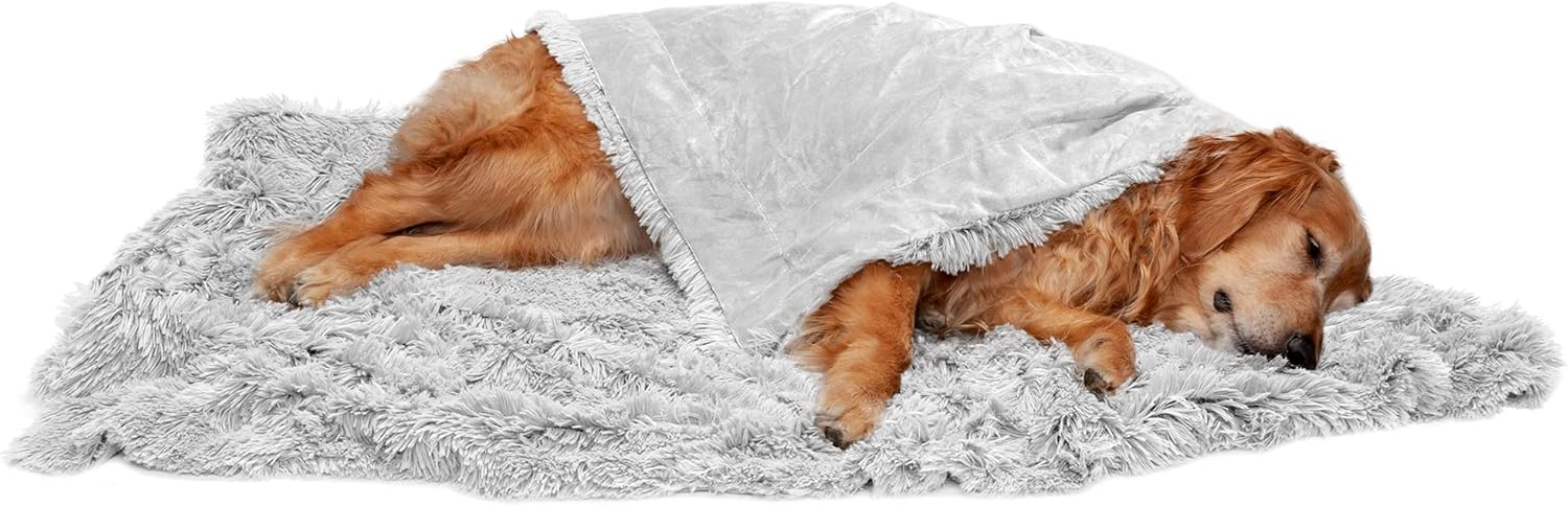 Shaggy Plush Calming Long Faux Fur & Velvet Dog Blanket 