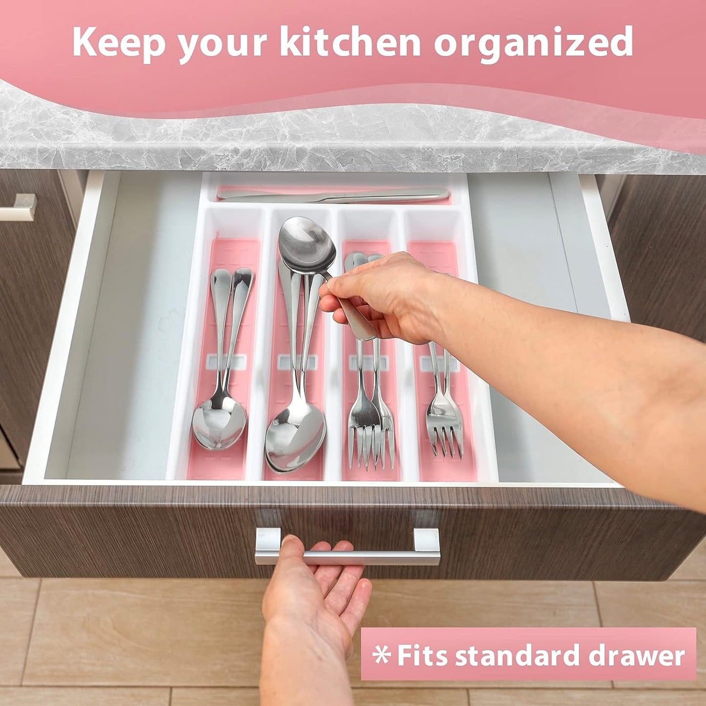 Silverware Organizer with Icons Plastic Cutlery Silverware Tray for Drawer