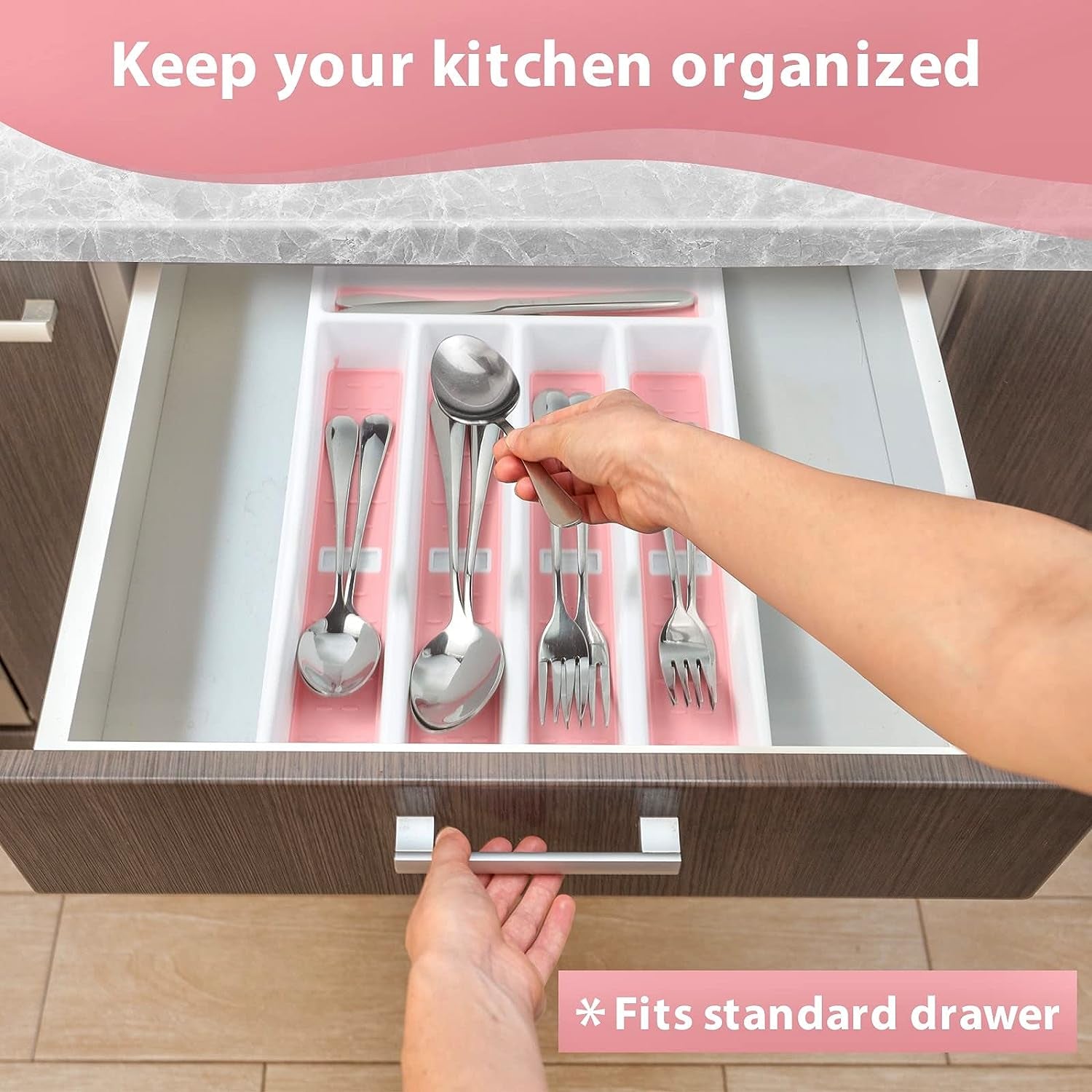 Silverware Organizer with Icons Plastic Cutlery Silverware Tray for Drawer