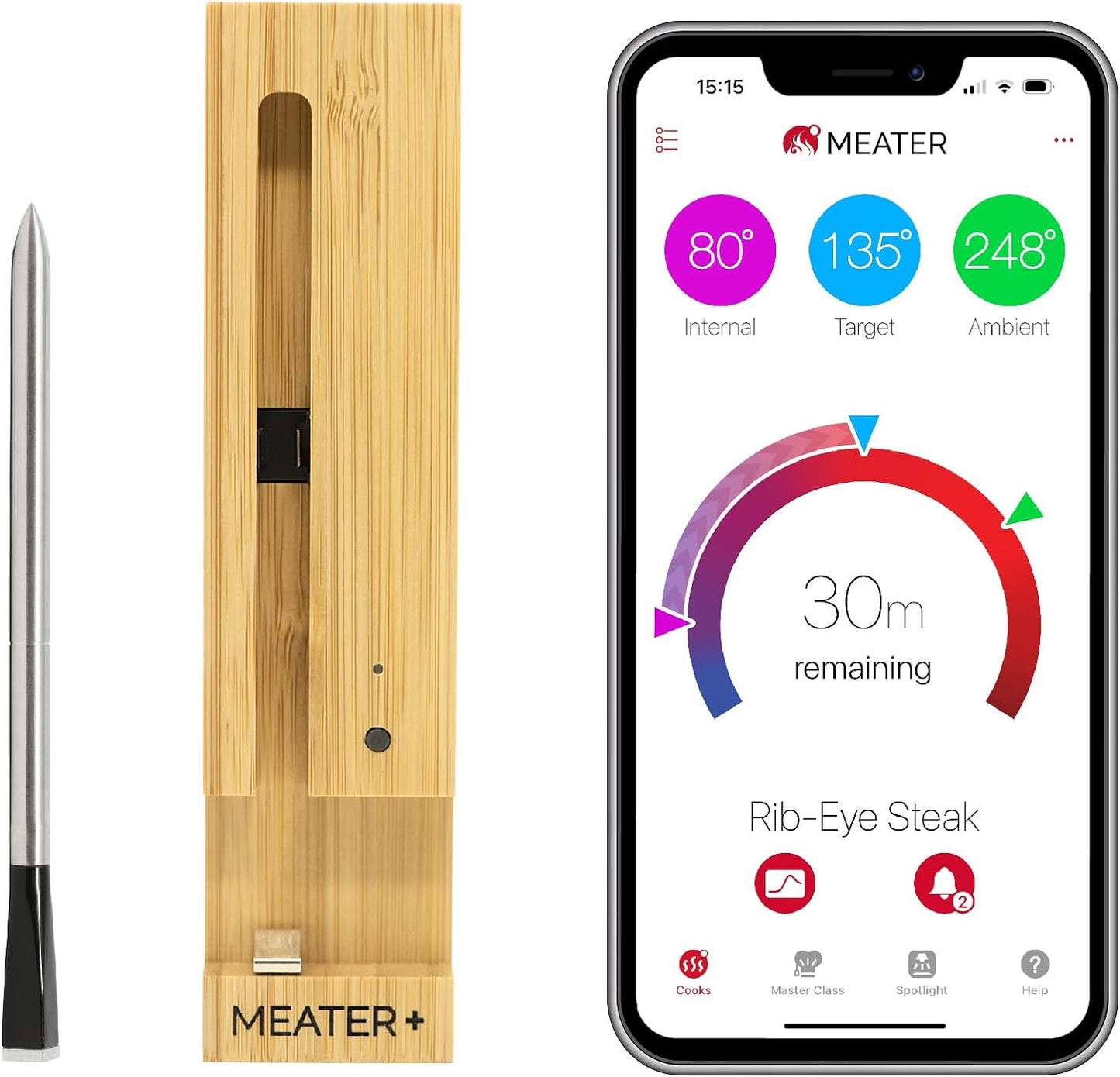 Plus Wireless Smart Meat Thermometer with Bluetooth Long Range Measures Internal 