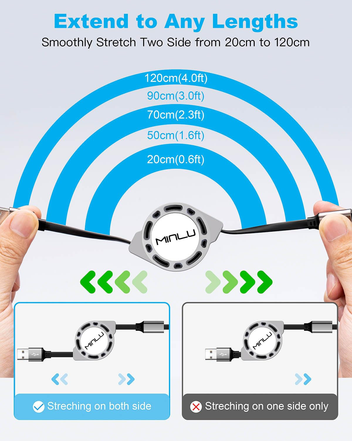 Multi Charging Cable 3A 2Pack 4Ft Retractable Multi Charging