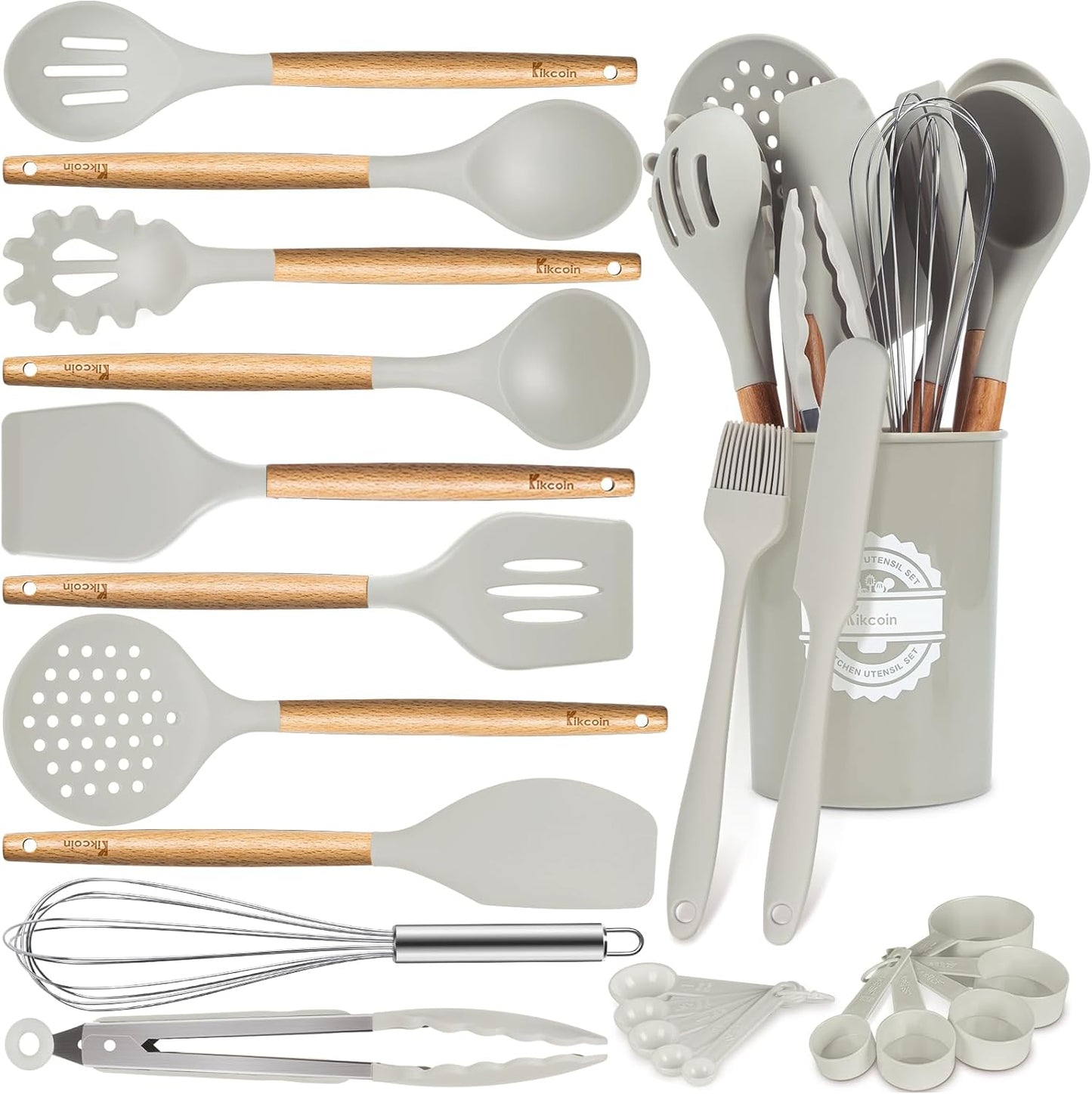 23 PCS Kitchen Utensils Set Wood Handle Silicone Cooking Utensils Set