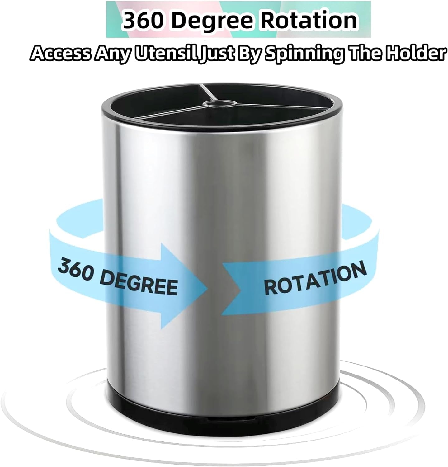 Kitchen Utensil Holder Extra Large 360°Rotating for Counter Organizer Stainless Steel