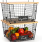 Wire Basket with Bamboo Top Kitchen Counte