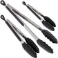 Stainless Steel Heat Resistant BBQ Kitchen Tongs Set of 3 Non Scratch Silicone