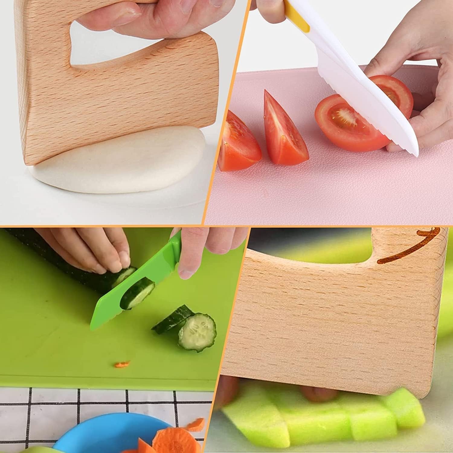 8 Pcs Wooden Kitchen Knife Set for Kids Includes Safe Knives