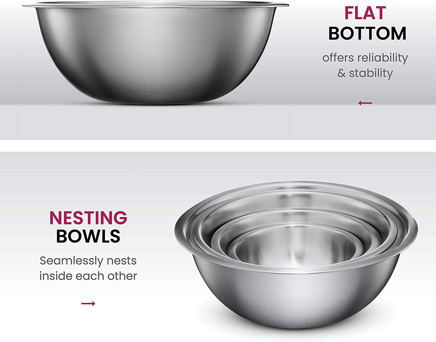 Stainless Steel Mixing Bowls Set for Kitchen Dishwasher Safe Nesting Bowls