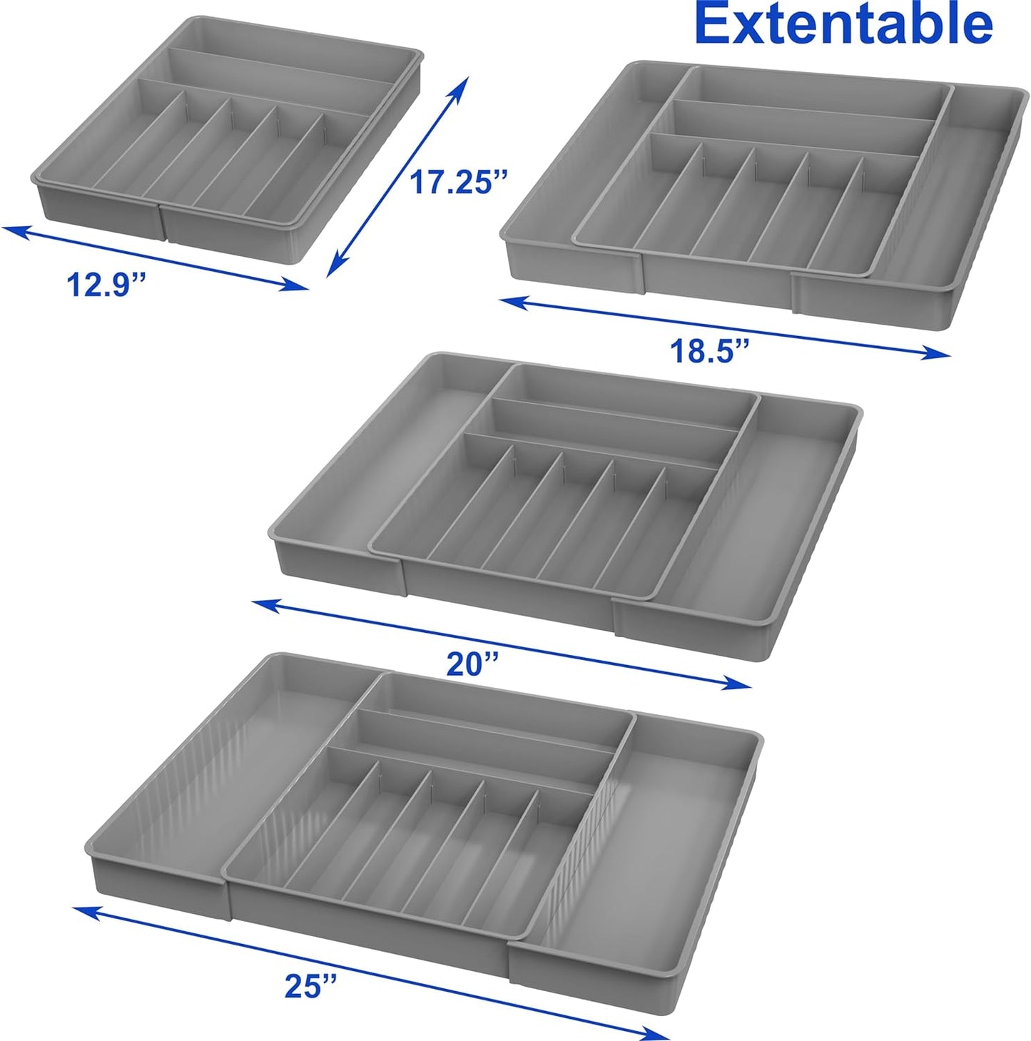 Expandable Kitchen Drawer Flatware Organizer Grey