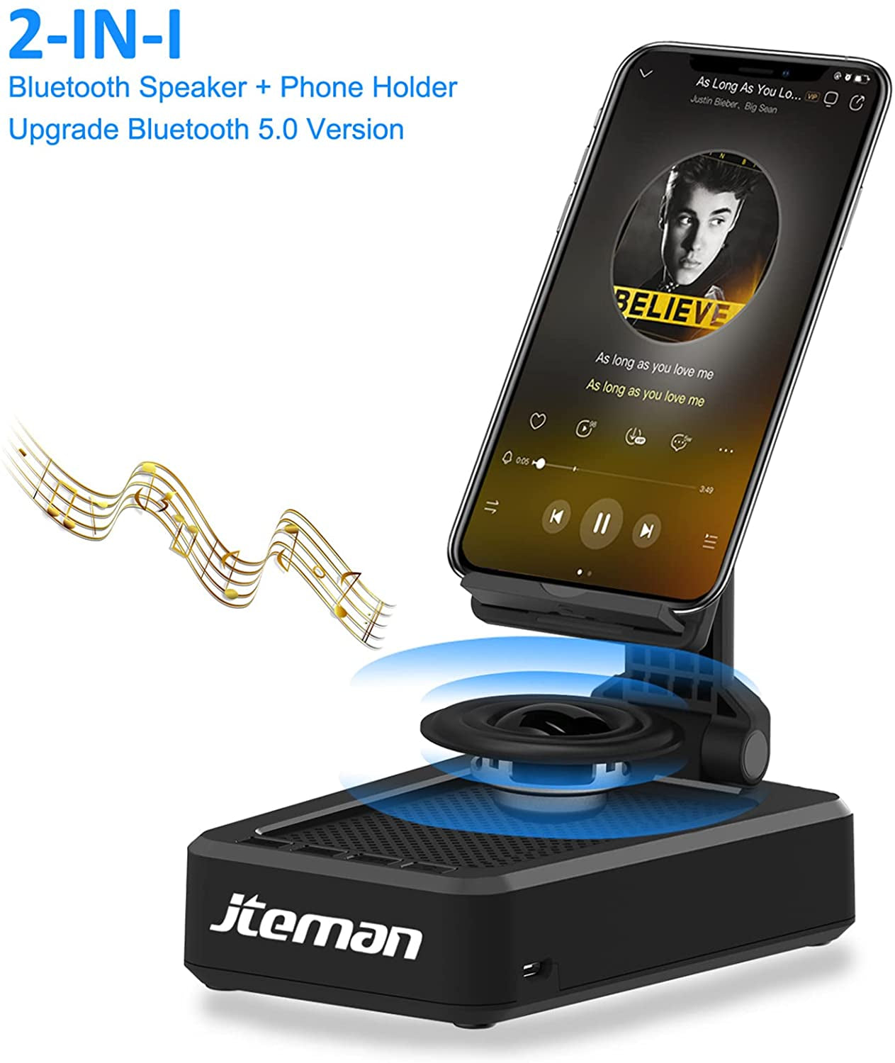 Cell Phone Stand with Wireless Bluetooth Speaker and Anti Slip Base HD Surround Sound Perfect 