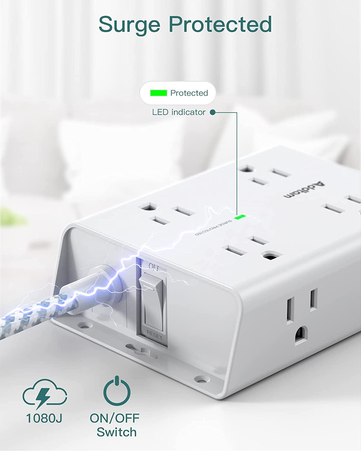 Surge Protector Power Strip 8 Widely Outlets with 4 USB Ports1 USB C Outlet