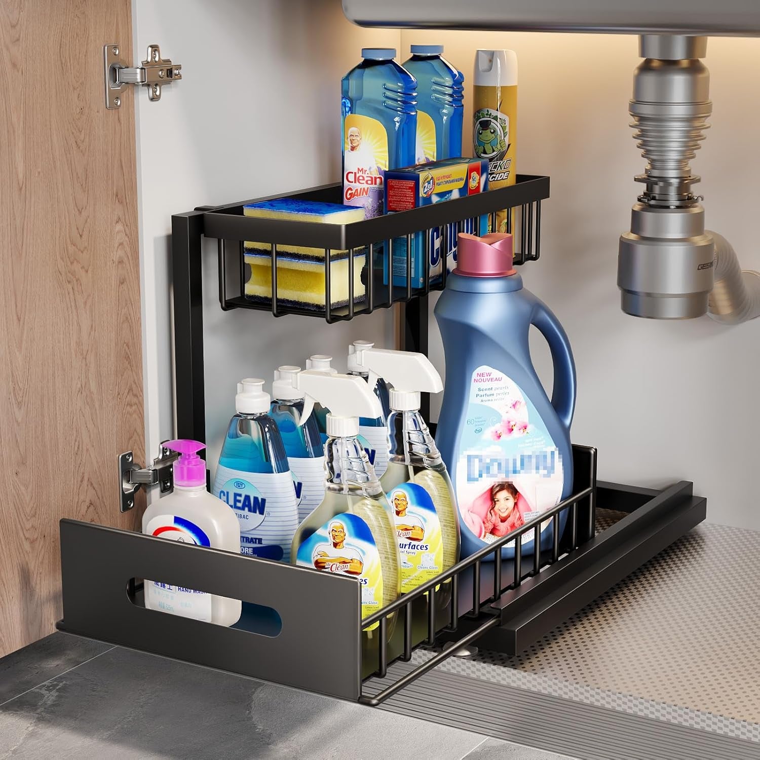 Under Sink Organizer 2-Tier under Kitchen Bathroom Sink Organizers and Storage 