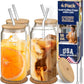 Iced Coffee Cups with Lids  4 Pcs18Oz Beer Glasses with Bamboo LidsGlass Straws