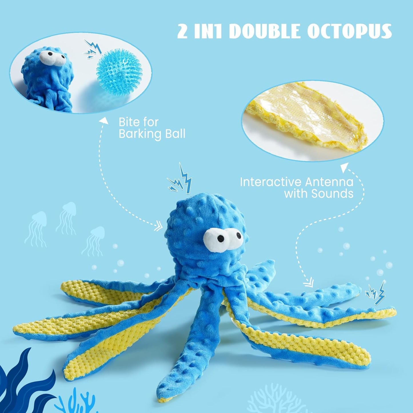  Blue Octopus Dog Toy Ocean Theme Stuffed Dog Toys