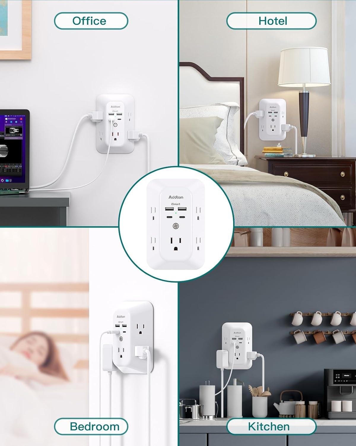 Surge Protector Outlet Extender 5 Outlet Splitter with 4 USB Wall Charger