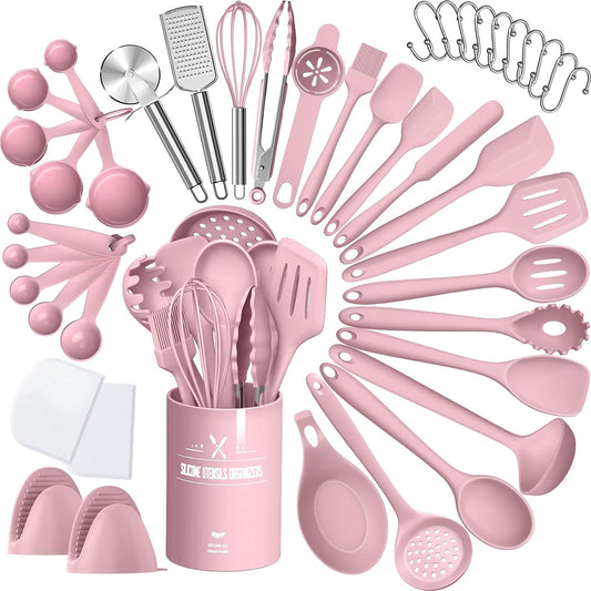 Silicone Cooking Kitchen Utensil Set 43 Pcs Pink Cooking Utensils Set