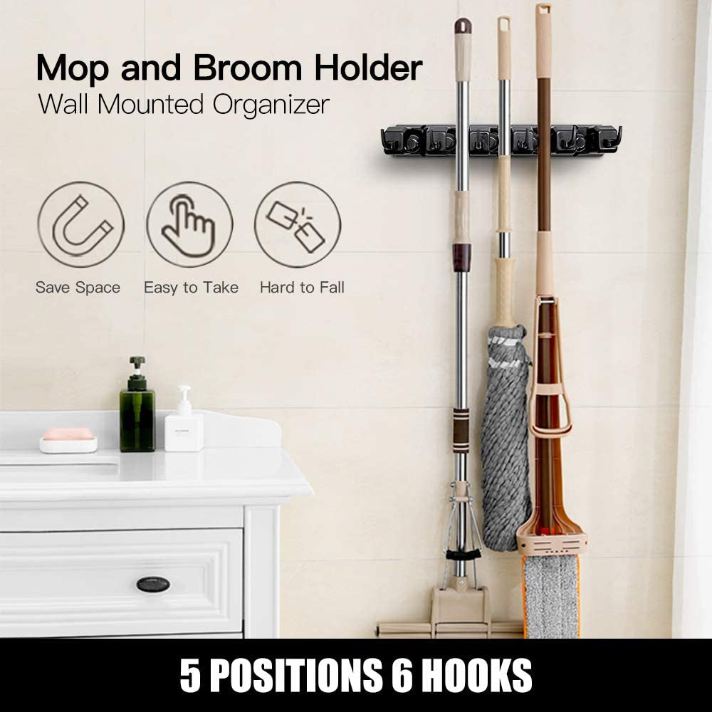 2 Pack Mop and Broom Holder Wall Mounted Organizer Mop 