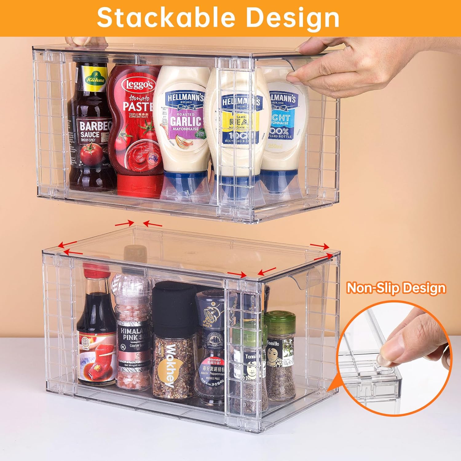 4Pack Large Stackable Kitchen Storage Drawers  Clear Foods Organizer Bins