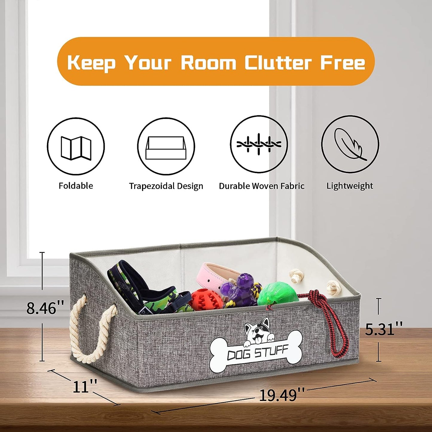 Collapsible Fabric Dog Toy Box and Storage Bin with Handle  