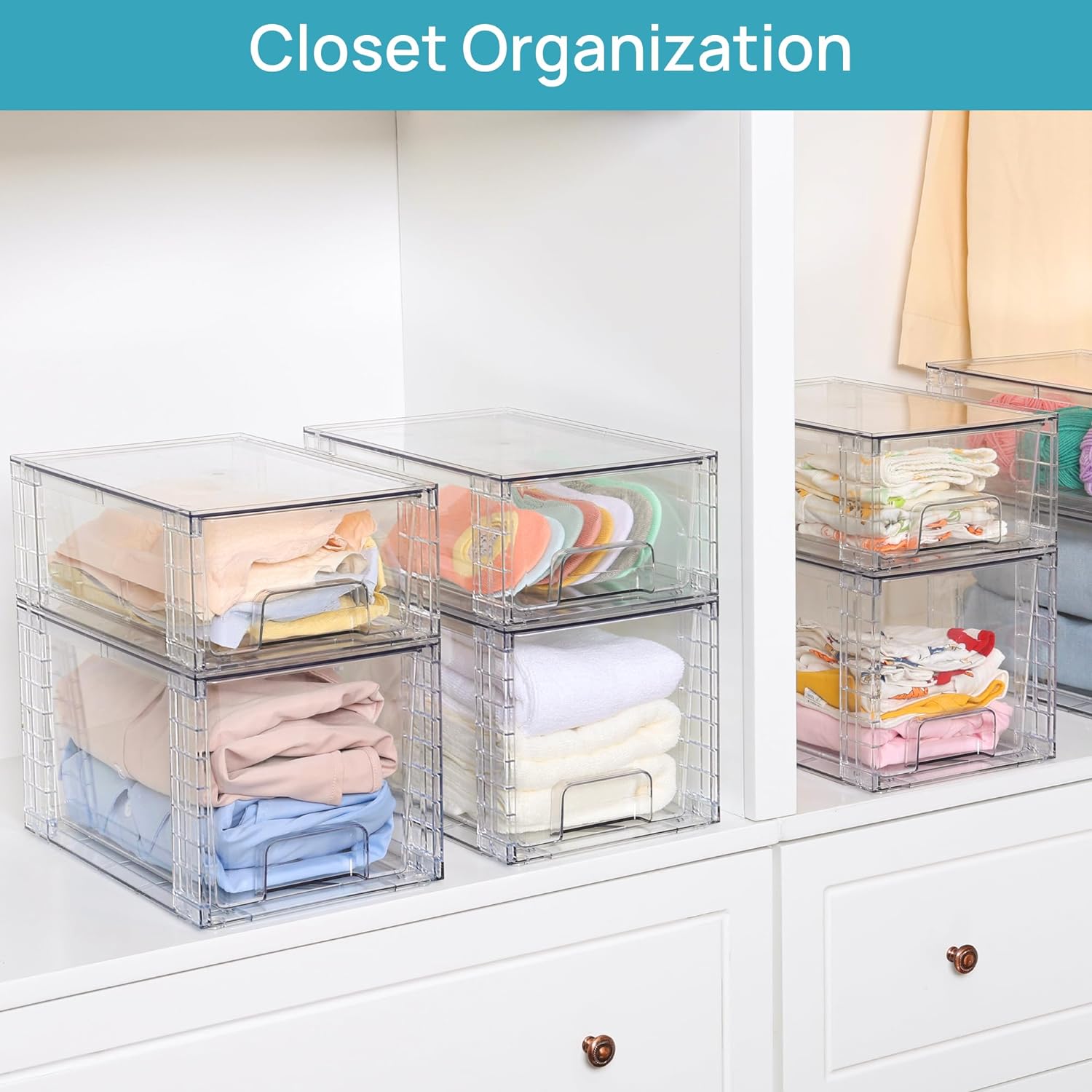 4 Pack Large Stackable Storage Drawers Clear Acrylic Drawer Organizers