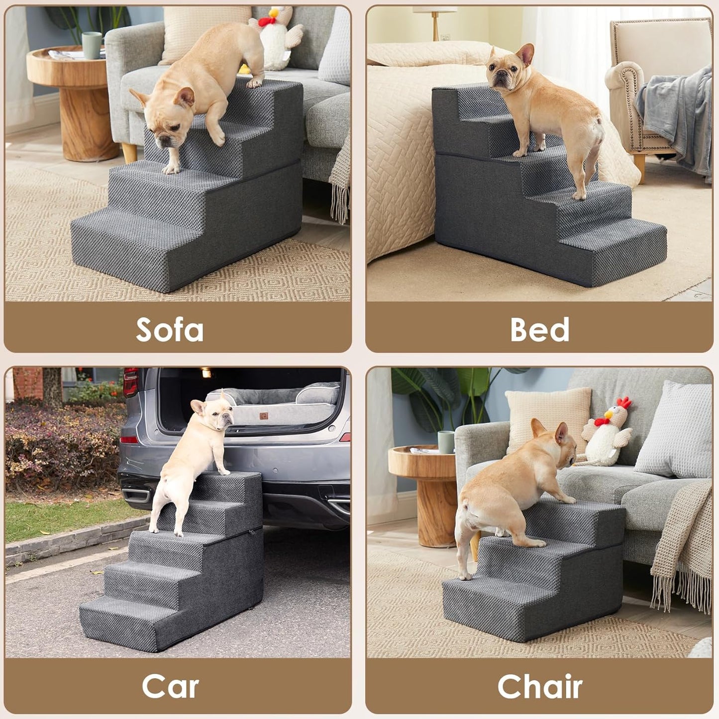 Dog Stairs for Bed 18 H  4 Step Dog Steps for High Bed  Pet Steps for Small Dogs