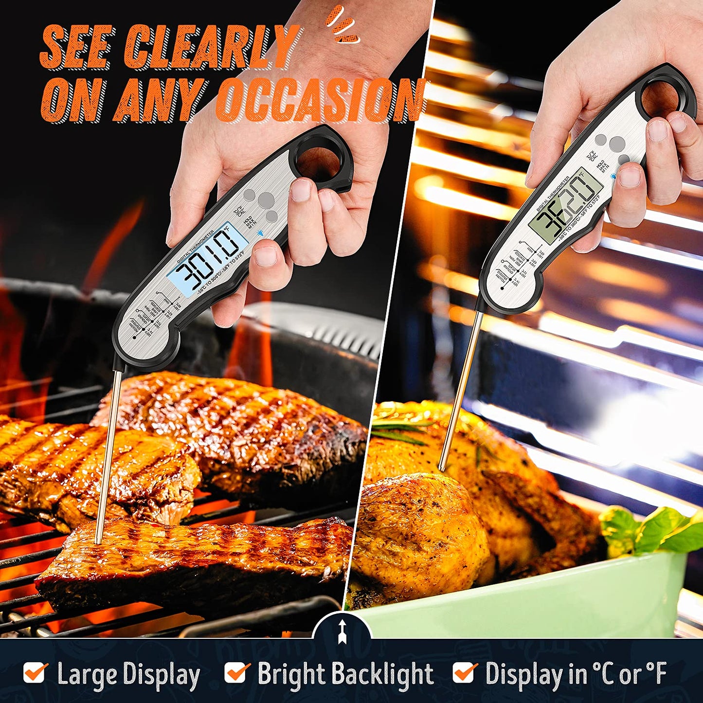 Waterproof Instant Read Food Thermometer Cooking and Grilling