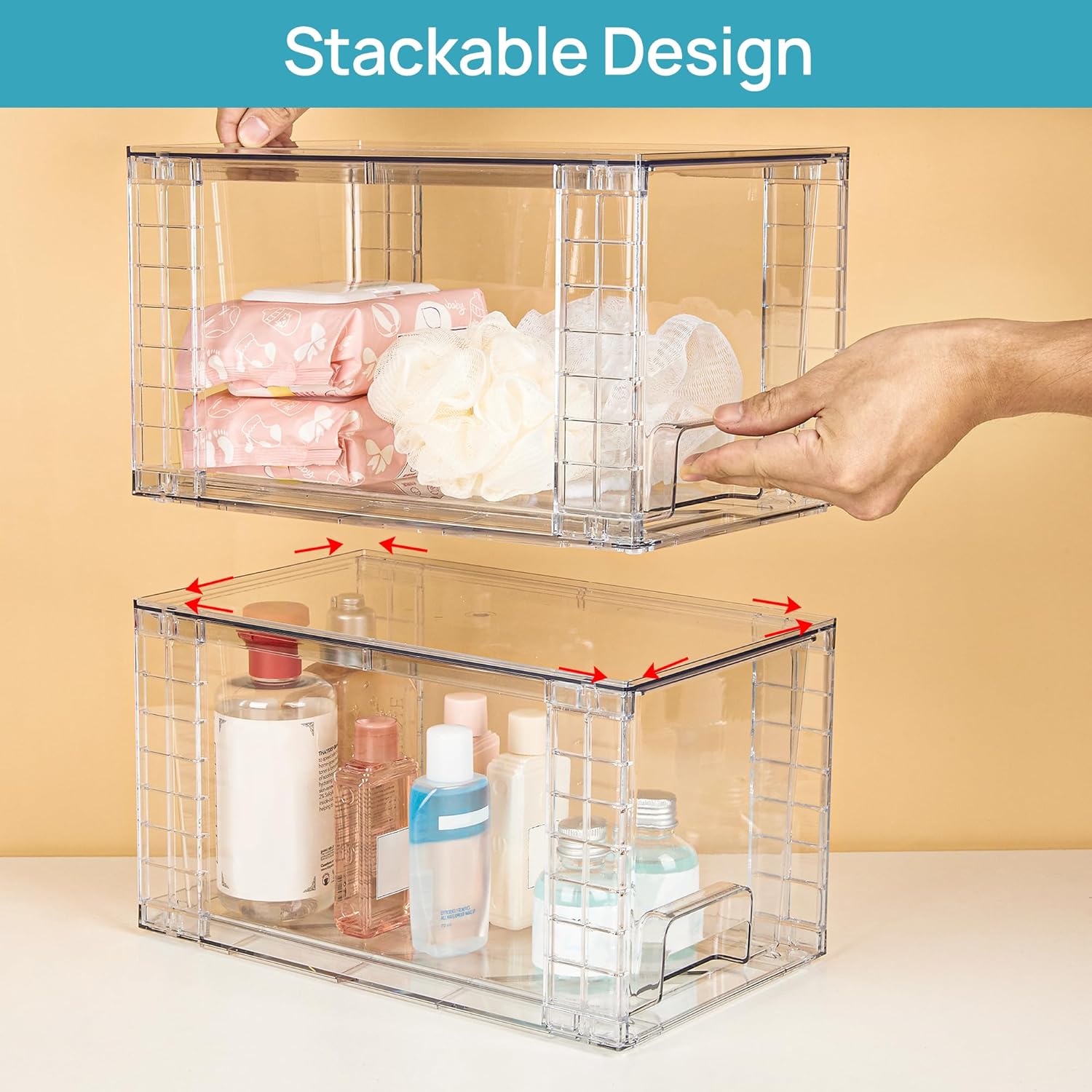 4 Pack Large Stackable Storage Drawers Clear Acrylic Drawer Organizers