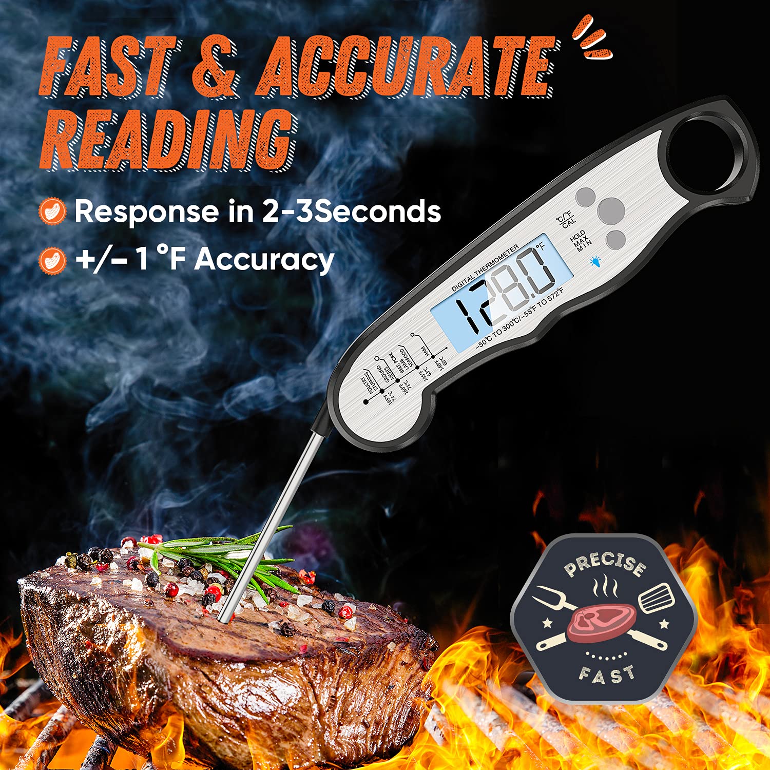 Waterproof Instant Read Food Thermometer Cooking and Grilling